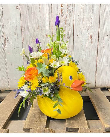 Blue Ducky Keepsake Flower Arrangement