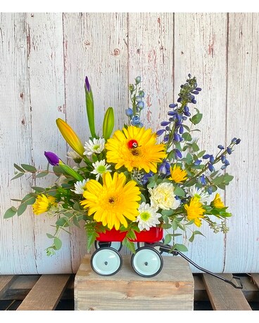 The Red Wagon Flower Arrangement