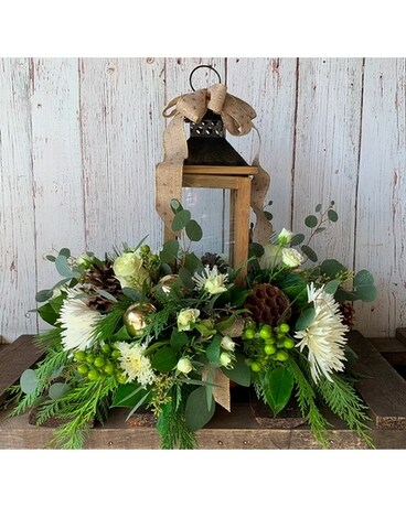 Holiday Glow Lantern - w/ Flowers Flower Arrangement