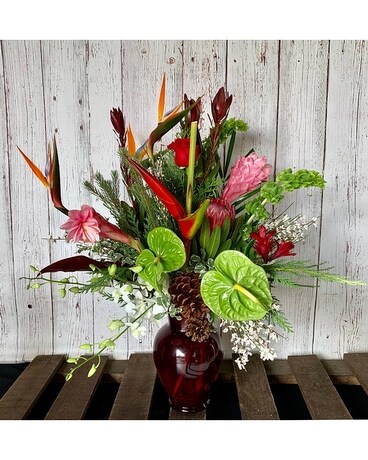 Tropical Christmas Vase Flower Arrangement