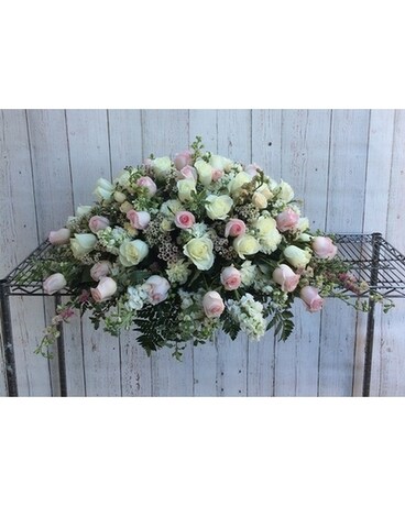 Pink and White Rose Mixed Casket Sympathy Arrangement
