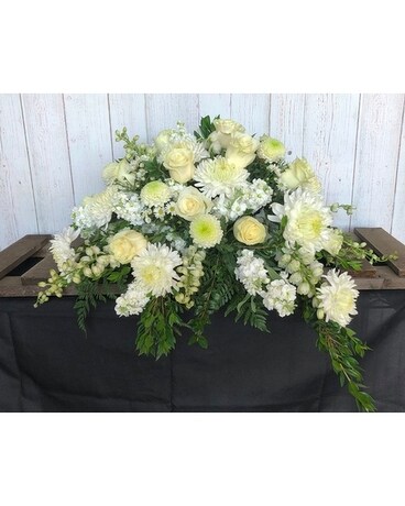 White Mixed Casket Spray Sympathy Arrangement