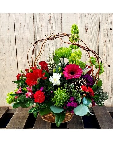 Christmas Basket of Wishes Flower Arrangement