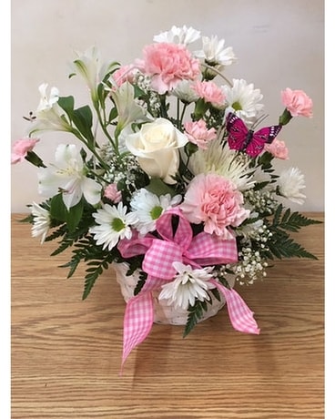 Baby Basket in Pink Flower Arrangement