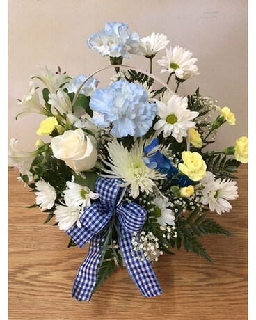Baby Basket in Blue Flower Arrangement