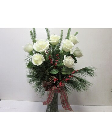 White Winter Rose Vase (HS-826) Flower Arrangement