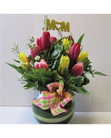 with 15 tulips size,  inches height and  inches wide.