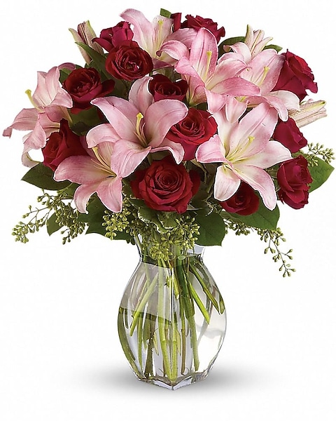 Suzann's Classic Red Roses with Pink Lilies in Upland CA - Suzann's Flowers