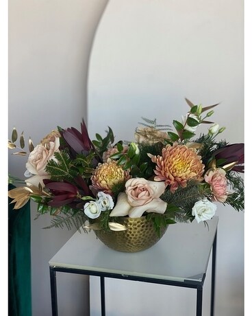 Earth Tone & Gold Centerpiece Flower Arrangement