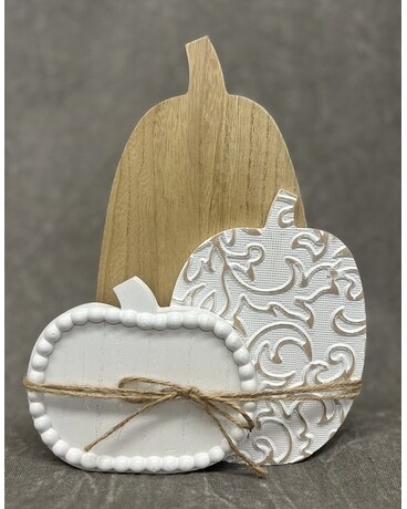 Decorative White Pumpkins Wrapped in Bow Gifts