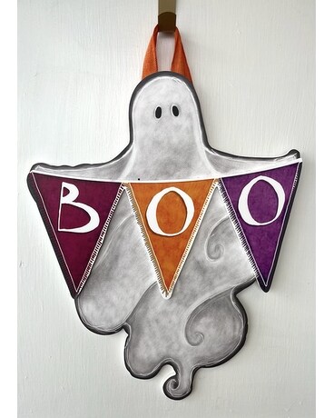 Door Hanging Wooden Ghost Sign Holding BOO sign Gifts