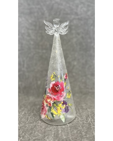 Painted Glass Angel size,  inches height and  inches wide.