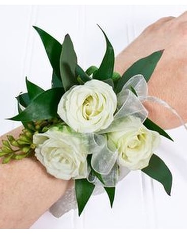 Basic White Wrist Corsage in Moncton NB - Macarthur's Flower Shop