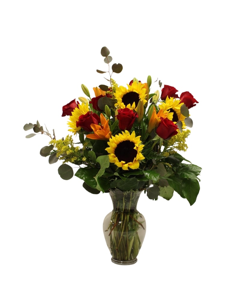 Sunflowers & Roses Arrangement in Gilbert AZ - Lena's Flowers & Gifts
