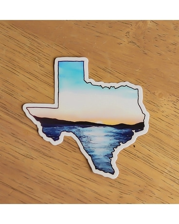Hand Painted Lake LBJ Sticker size,  inches height and  inches wide.