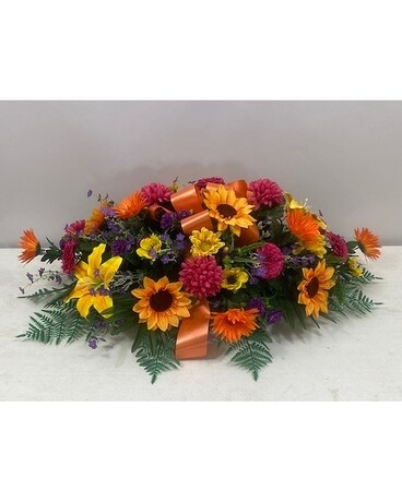 Fall Calm Cemetery Saddle Flower Arrangement