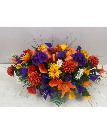 Cheerful Memory Cemetery Saddle Flower Arrangement
