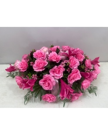 Rosy Remembrance Cemetery Saddle Flower Arrangement