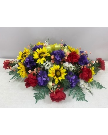 Sunny Sentiment Cemetery Saddle Flower Arrangement