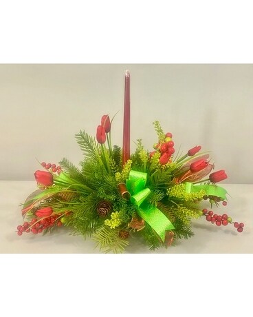 SIlk Centerpiece with Tulips Flower Arrangement