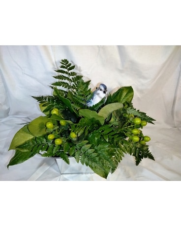 Blue Bird of Spring Flower Arrangement