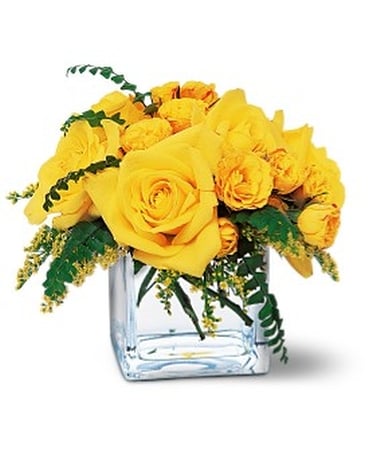 Yellow Roses in a Cube Flower Arrangement