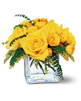 Yellow Roses in a Cube Flower Arrangement