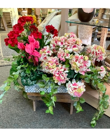 Geraniums/Cyclamen Tray Flower Arrangement