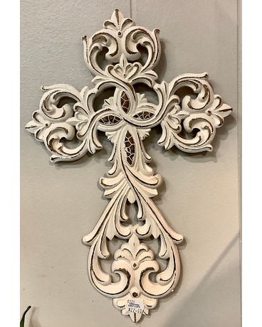 Beige Embossed Cross Flower Arrangement
