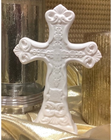 White Ceramic Cross Flower Arrangement
