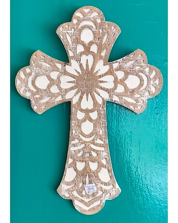 Whitewash Cross Flower Arrangement