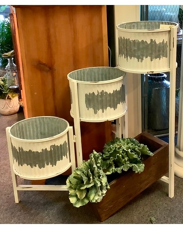 Whitewash Galvanized 3-planter Stand Flower Arrangement