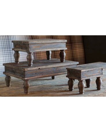 Reclaimed Wooden Table Top Risers Flower Arrangement