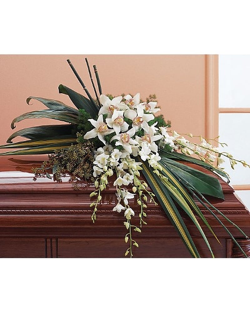 White Orchid Casket Spray in Brooklyn NY - Barbara's Flower Shop