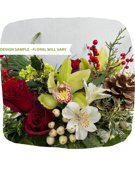 Oblong Holiday Centerpiece in Glass Container Flower Arrangement