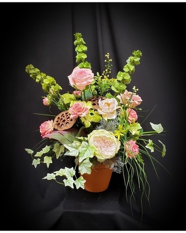 Silk in Corals & Greens Flower Arrangement