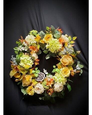 Fall Silk Wreath, Pale Tones with Grey Accents Flower Arrangement