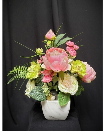 Silk in Pinks & Greens with Ferns Flower Arrangement
