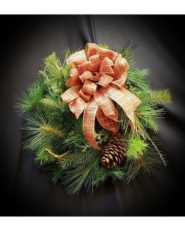 Winter Silk Wreath with Tartan Bow Flower Arrangement