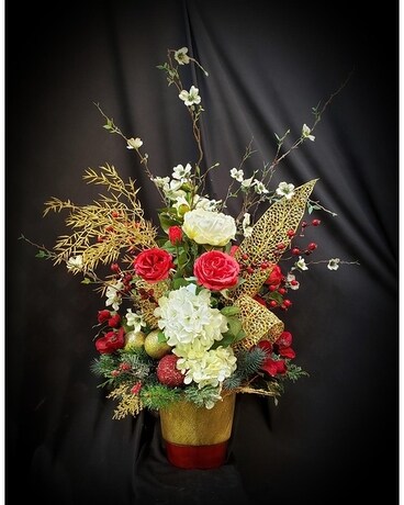 Winter Silk in Large Red Ceramic Flower Arrangement