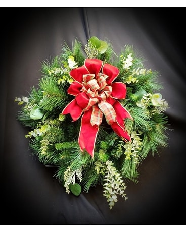 Winter Silk Wreath with Shimmery Eucalyptus Flower Arrangement