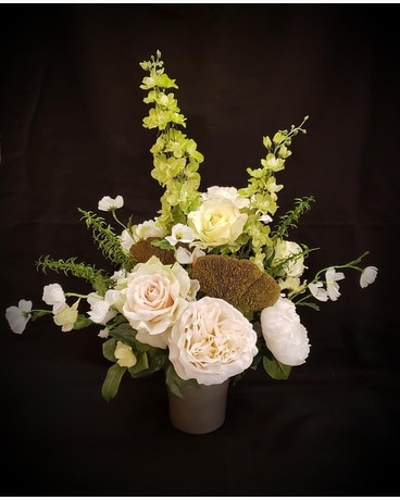 Silk in White, Cream & Green with Dried Mushrooms Flower Arrangement