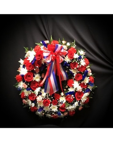 Wreath in Red, White & Blue Flower Arrangement