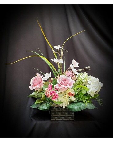Silk in Pink & White Accented with Tall Grasses Flower Arrangement