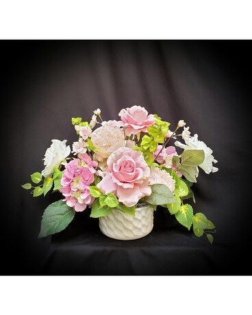 Silk in Pink & White with Textured Ceramic Flower Arrangement