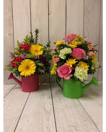 Spring Garden Watering Can Flower Arrangement