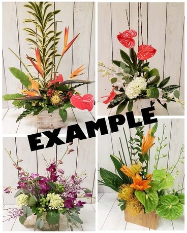 Designers Choice with Tropicals Flower Arrangement
