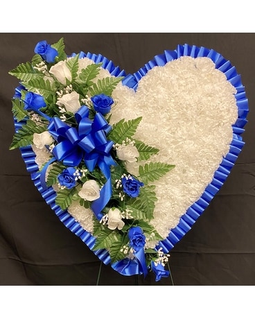 Artificial Royal Blue Heart Funeral Arrangement