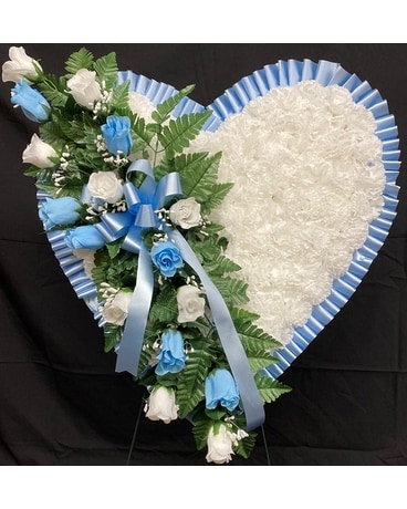 Artificial Light Blue Heart Funeral Arrangement