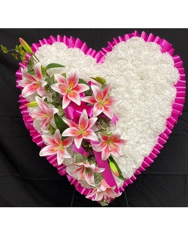 Artificial Hot Pink Heart Funeral Arrangement